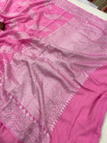 Baby Pink Banarasi Handloom Pure Moonga Georgette Saree - Aura Benaras