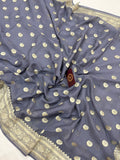 Grey Banarasi Handloom Pure Georgette Saree - Aura Benaras