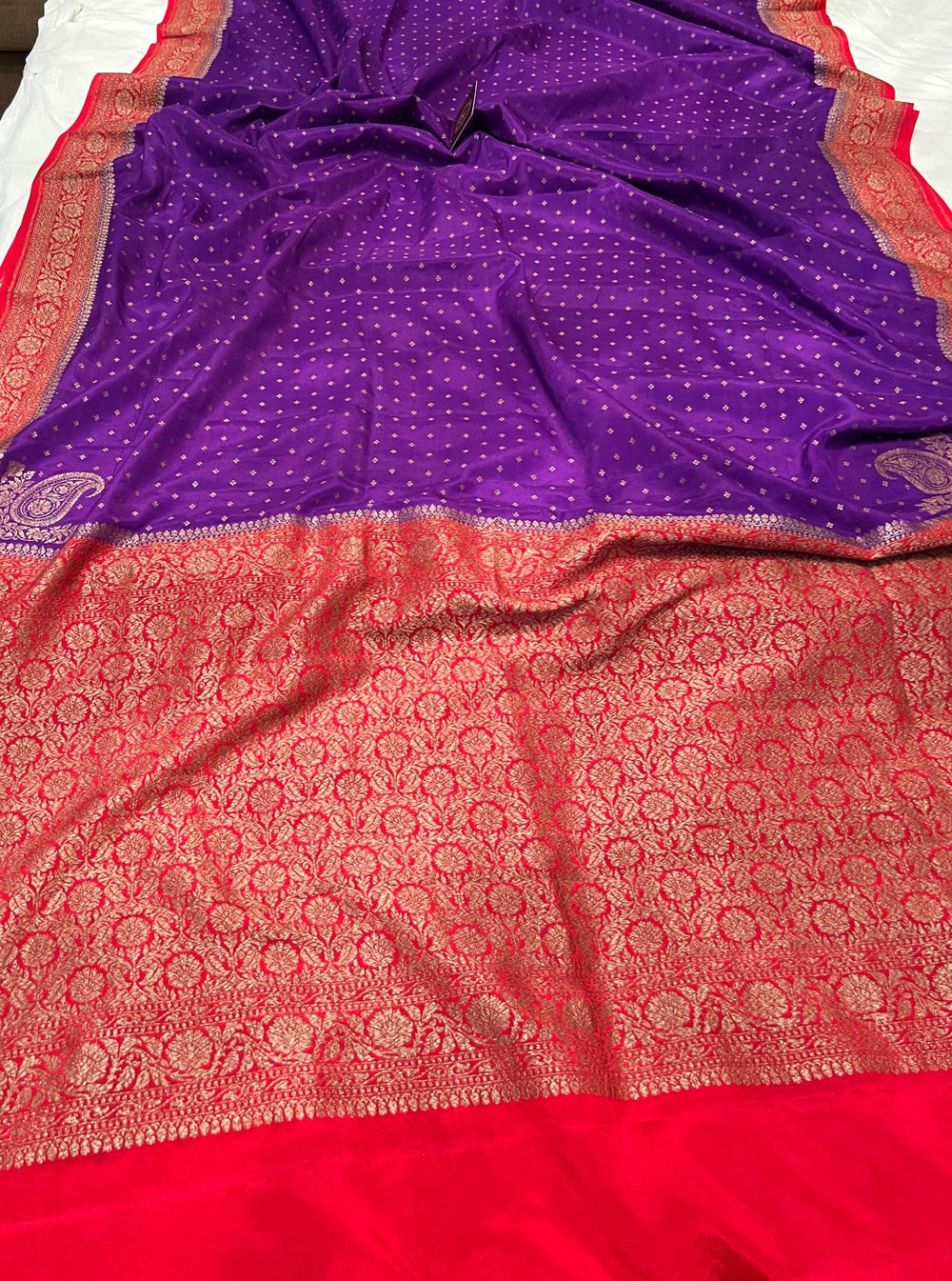 Purple Pure Banarasi Khaddi Crepe Silk Saree - Aura Benaras