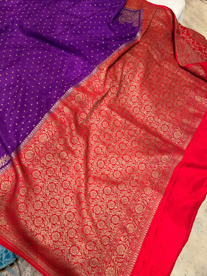 Purple Pure Banarasi Khaddi Crepe Silk Saree - Aura Benaras