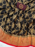 Black Pure Banarasi Khaddi Georgette Silk Saree - Aura Benaras
