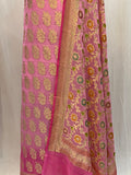 Baby Pink Banarasi Khaddi Georgette Suit - Aura Benaras