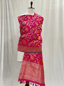 Hot Pink Pure Banarasi Handloom Katan Silk Dupatta - Aura Benaras