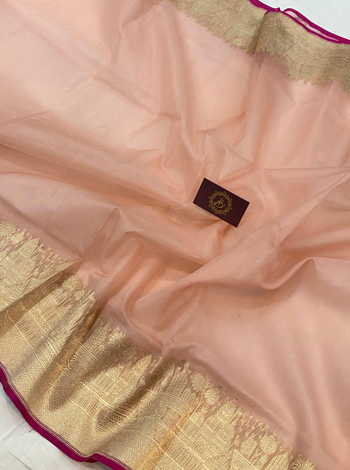 Baby Pink Pure Banarasi Handloom Kora Silk Saree - Aura Benaras