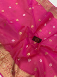Pink Banarasi Handloom Kora Silk Saree - Aura Benaras