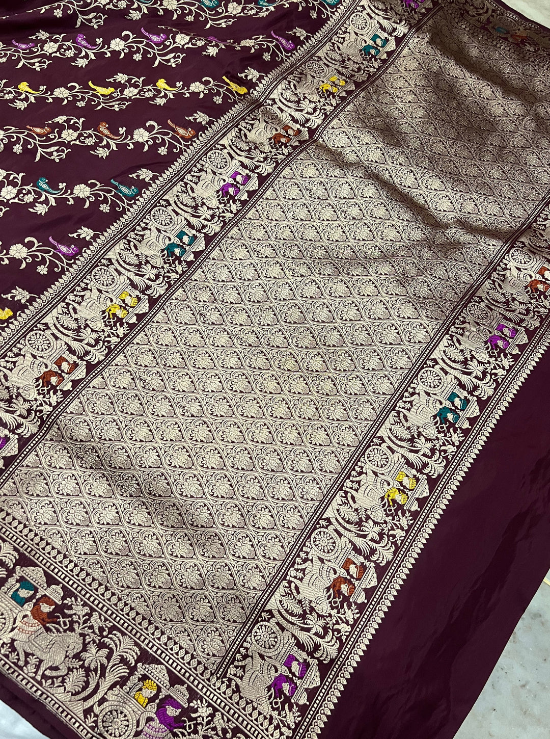 Deep Maroon Kadwa Jaal Pure Banarasi Handloom Katan Silk Saree - Aura Benaras