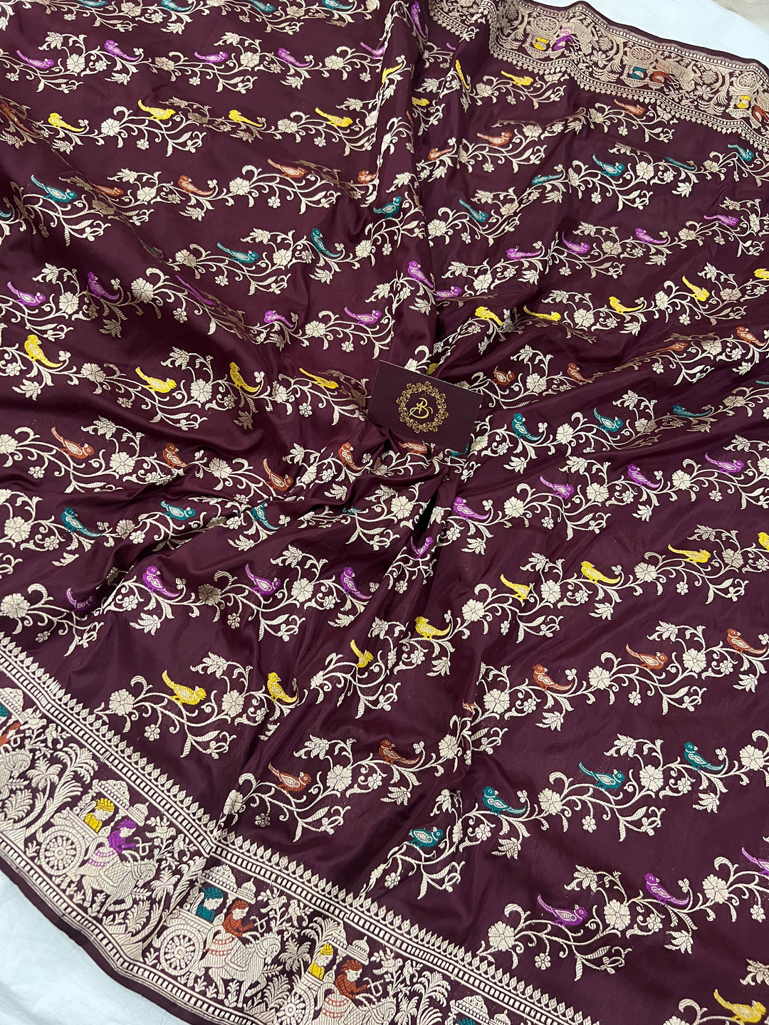 Deep Maroon Kadwa Jaal Pure Banarasi Handloom Katan Silk Saree - Aura Benaras