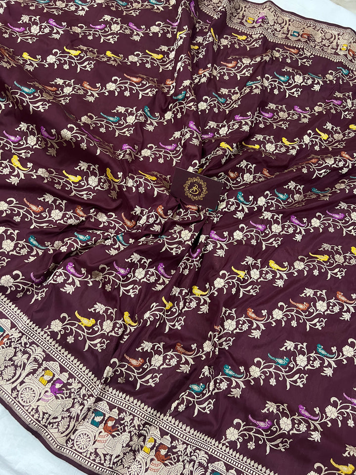 Deep Maroon Kadwa Jaal Pure Banarasi Handloom Katan Silk Saree - Aura Benaras