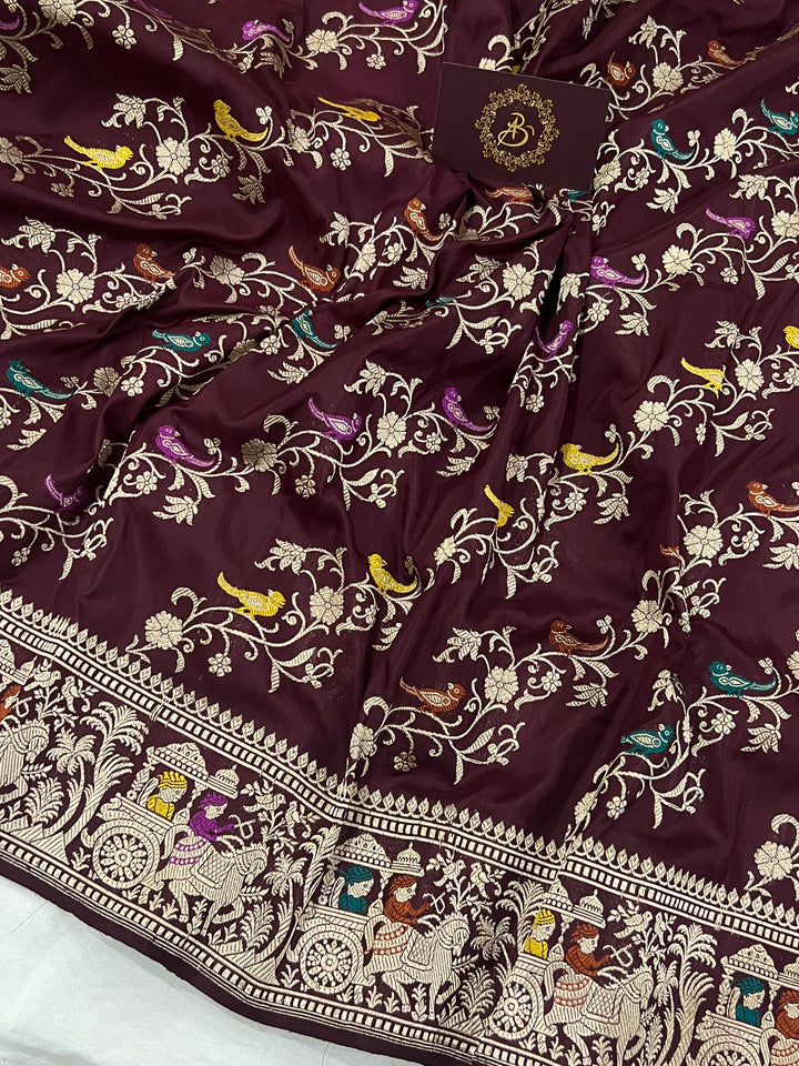 Deep Maroon Kadwa Jaal Pure Banarasi Handloom Katan Silk Saree - Aura Benaras