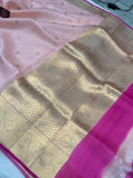 Baby Pink Banarasi Handloom Kora Silk Saree - Aura Benaras