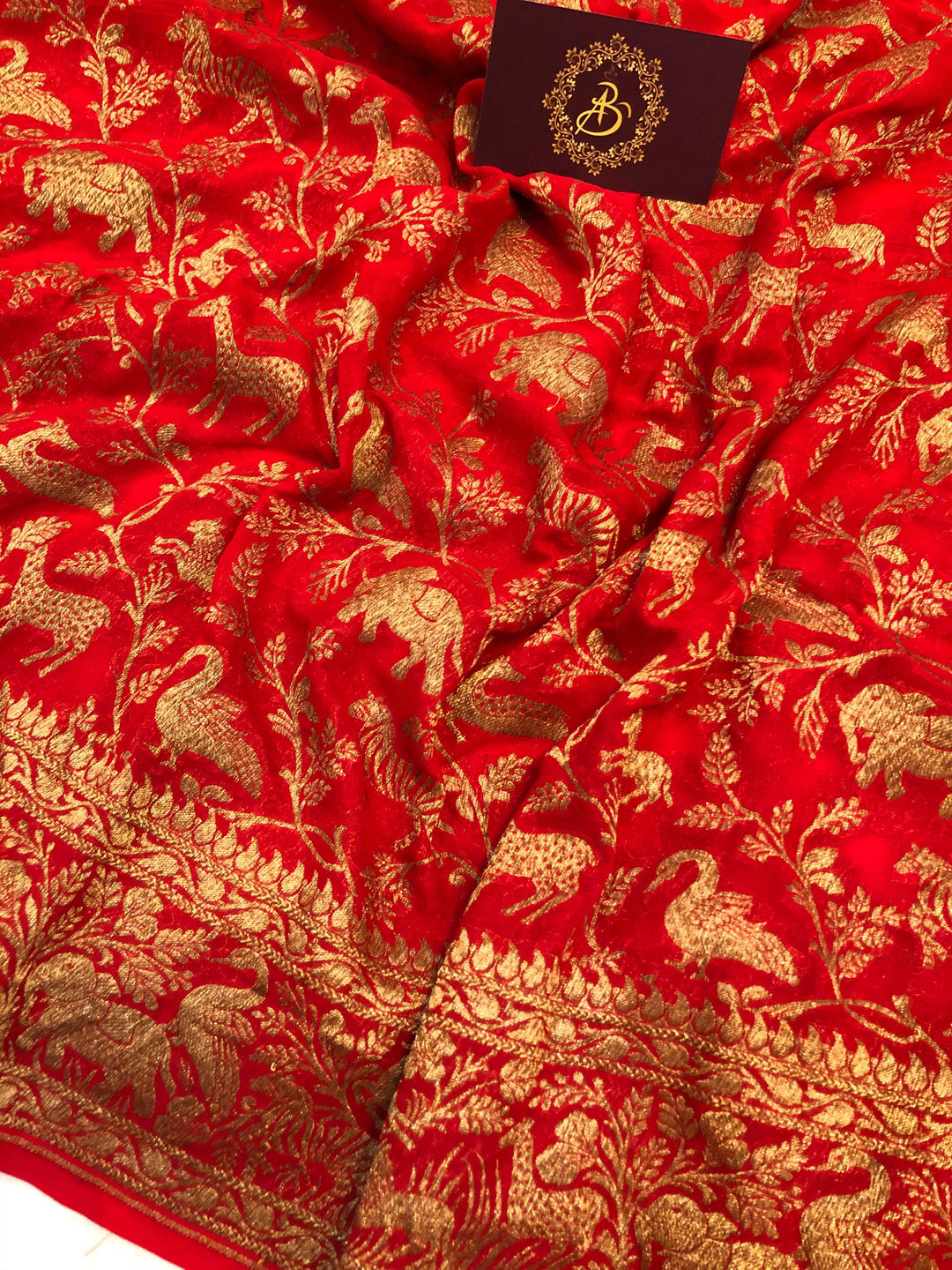 Red Banarasi Handloom Pure Khaddi Georgette Silk Saree - Aura Benaras