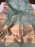Pastel Sea Green Banarasi Handloom Kora Silk Saree - Aura Benaras