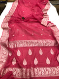 Rose Pink Khaddi Chiffon Banarasi Handloom Saree - Aura Benaras
