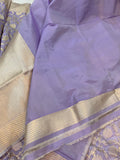 Pastel Lavender Pure Banarasi Handloom Katan Silk Saree - Aura Benaras