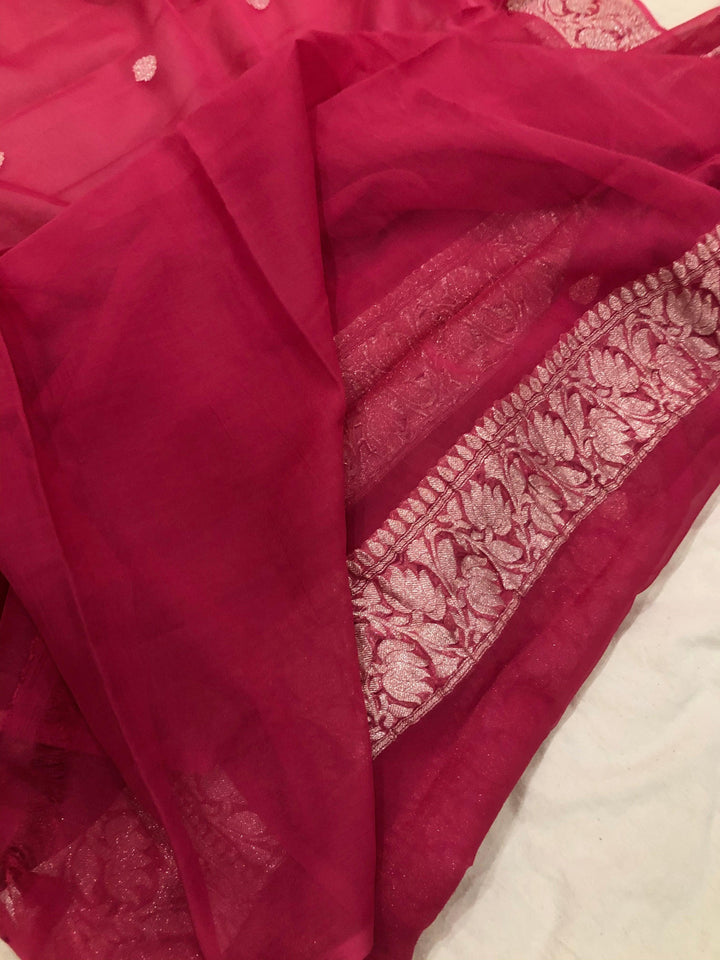 Rose Pink Khaddi Chiffon Banarasi Handloom Saree - Aura Benaras