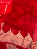 Red Shaded Banarasi Handloom Kora Silk Saree - Aura Benaras