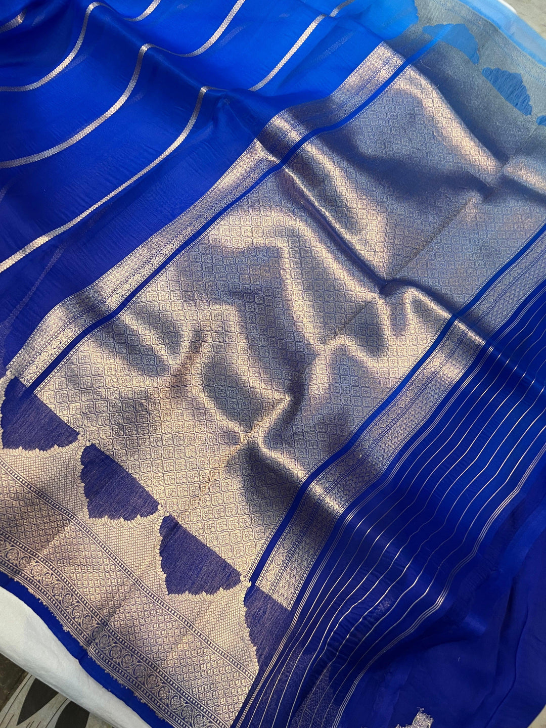 Blue Shaded Banarasi Handloom Kora Silk Saree - Aura Benaras