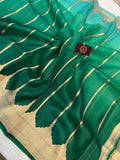 Green Shaded Banarasi Handloom Kora Silk Saree - Aura Benaras