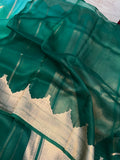 Green Shaded Banarasi Handloom Kora Silk Saree - Aura Benaras