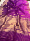 Purple Shaded Banarasi Handloom Kora Silk Saree - Aura Benaras