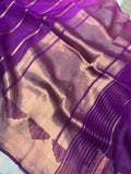 Purple Shaded Banarasi Handloom Kora Silk Saree - Aura Benaras