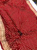 Red Zardozi Banarasi Handloom Pure Khaddi Georgette Silk Saree - Aura Benaras
