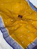 Mustard Yellow Khaddi Chiffon Banarasi Handloom Saree - Aura Benaras