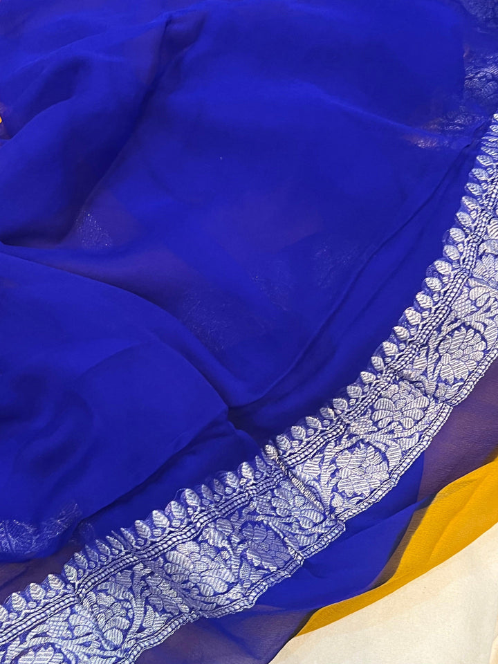 Mustard Yellow Khaddi Chiffon Banarasi Handloom Saree - Aura Benaras