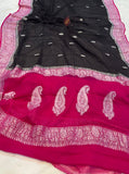 Black Khaddi Chiffon Banarasi Handloom Saree - Aura Benaras