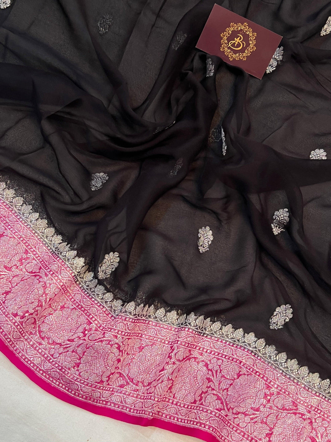 Black Khaddi Chiffon Banarasi Handloom Saree - Aura Benaras