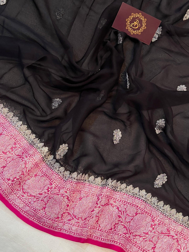 Black Khaddi Chiffon Banarasi Handloom Saree - Aura Benaras