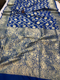 Persian Blue Banarasi Handloom Satin Silk Saree - Aura Benaras