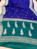 Blue Banarasi Handloom Pure Georgette Silk Saree - Aura Benaras