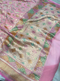 Pink Rangkaat Banarasi Khaddi Georgette Saree - Aura Benaras