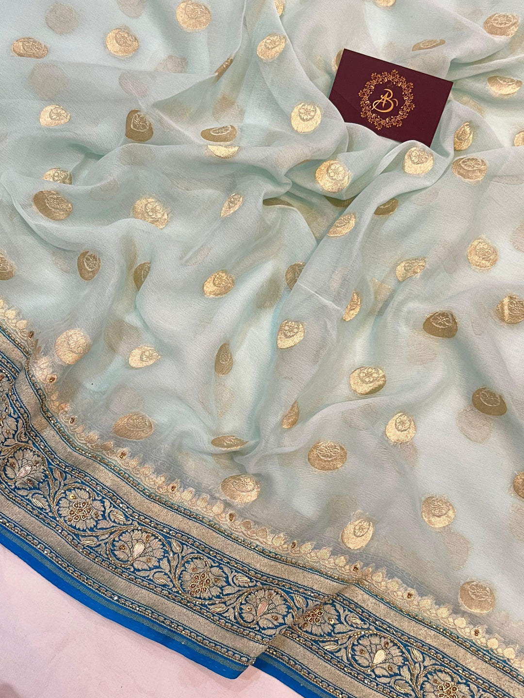 Blue Banarasi Handloom Pure Georgette Saree - Aura Benaras