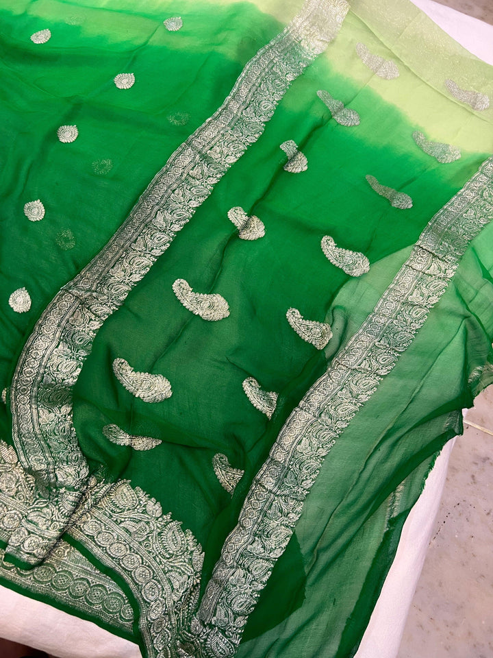 Green Khaddi Chiffon Banarasi Handloom Saree