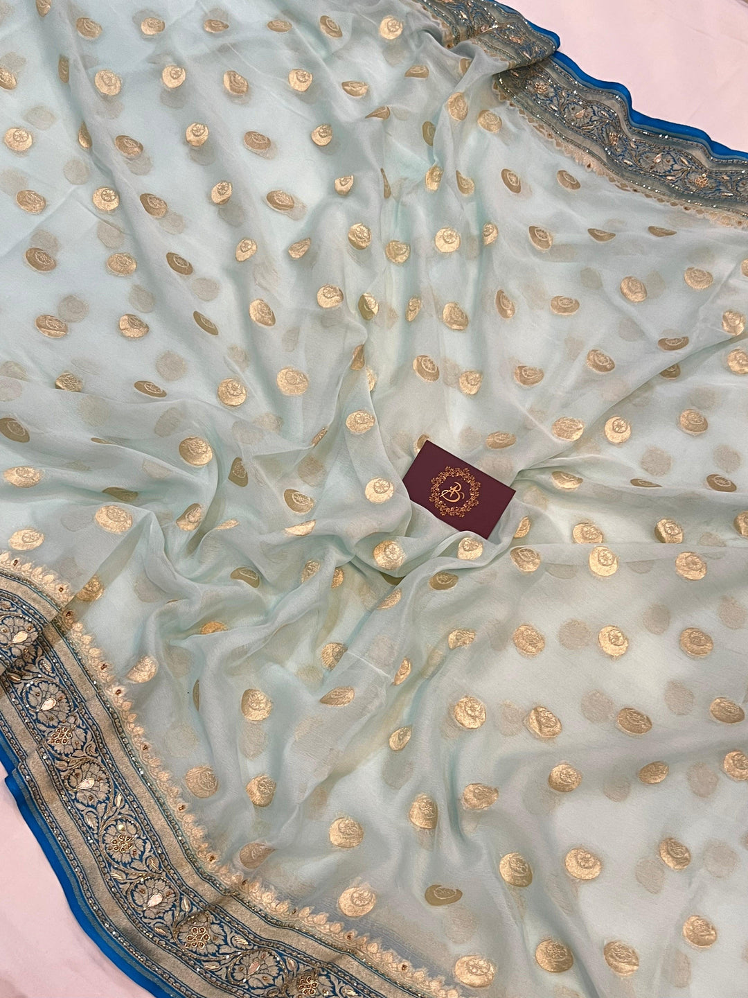 Blue Banarasi Handloom Pure Georgette Saree - Aura Benaras