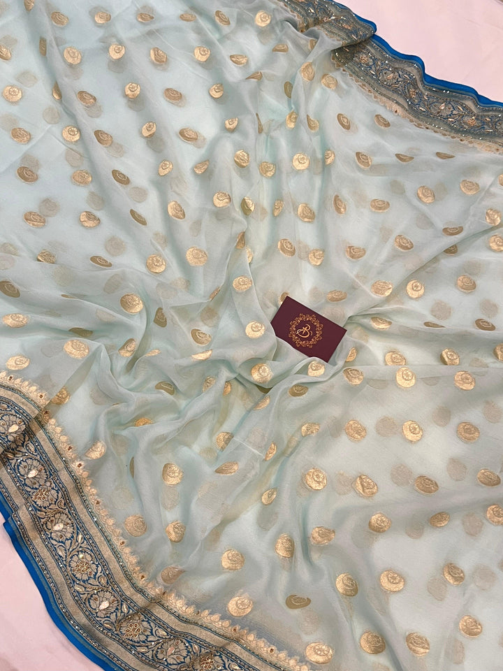 Blue Banarasi Handloom Pure Georgette Saree - Aura Benaras