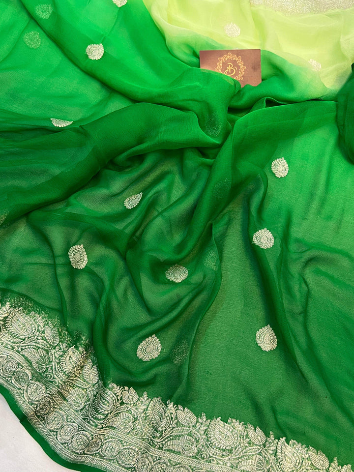 Green Khaddi Chiffon Banarasi Handloom Saree - Aura Benaras