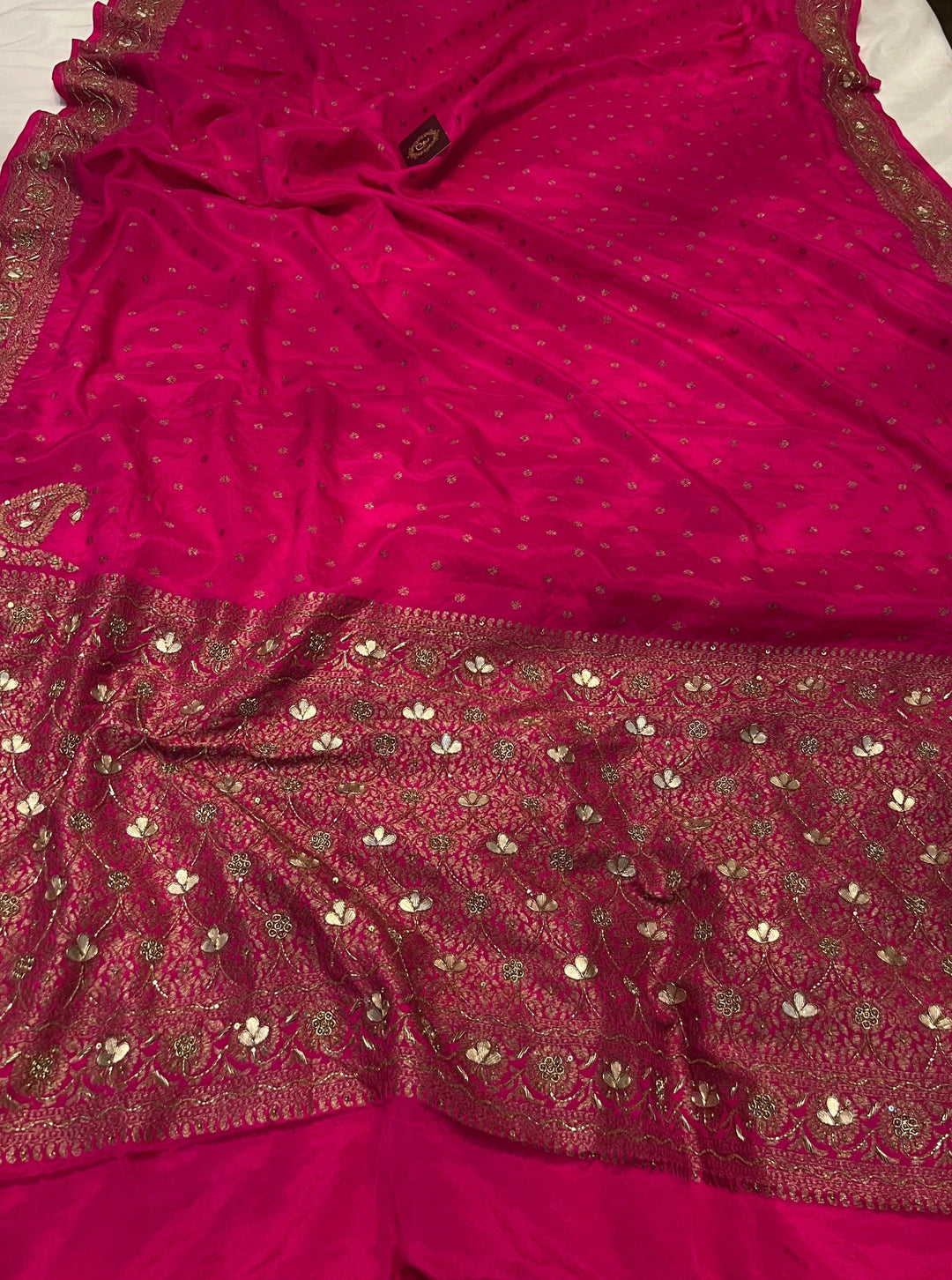 Rani Pink Pure Banarasi Khaddi Crepe Silk Saree