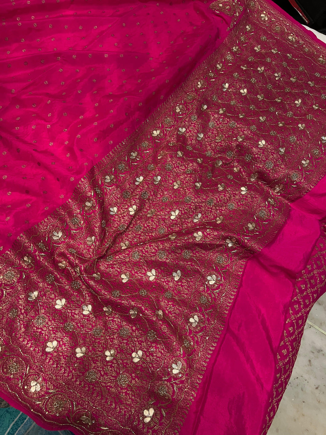 Rani Pink Pure Banarasi Khaddi Crepe Silk Saree