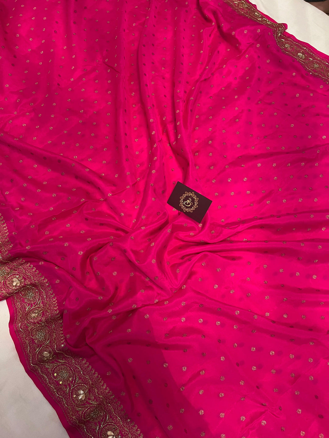 Rani Pink Pure Banarasi Khaddi Crepe Silk Saree