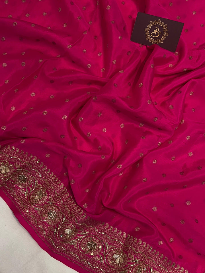 Rani Pink Pure Banarasi Khaddi Crepe Silk Saree