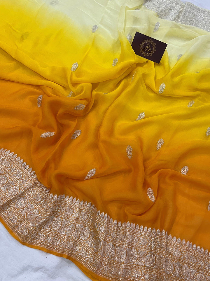 Yellow Khaddi Chiffon Banarasi Handloom Saree - Aura Benaras