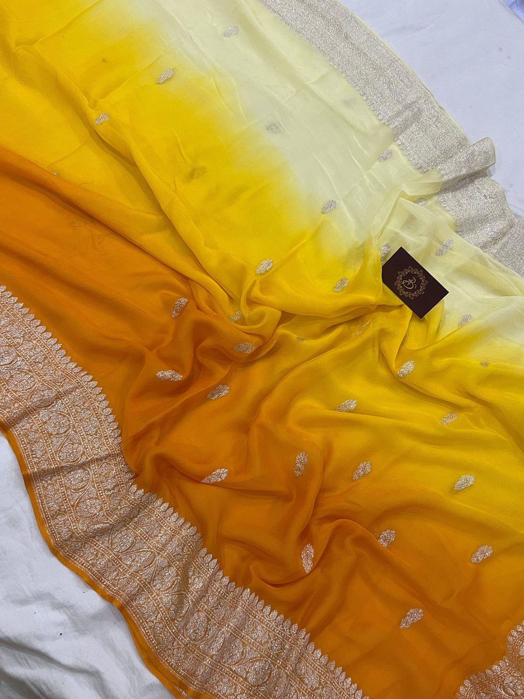 Yellow Khaddi Chiffon Banarasi Handloom Saree - Aura Benaras