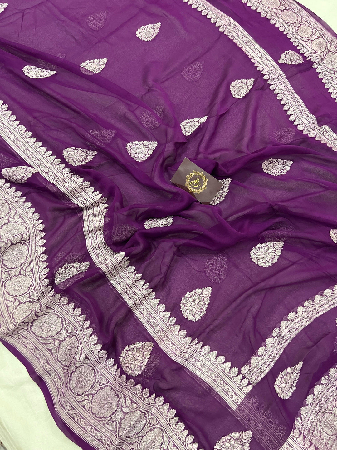 Wine Buta Banarasi Khaddi Chiffon Georgette Saree - Aura Benaras