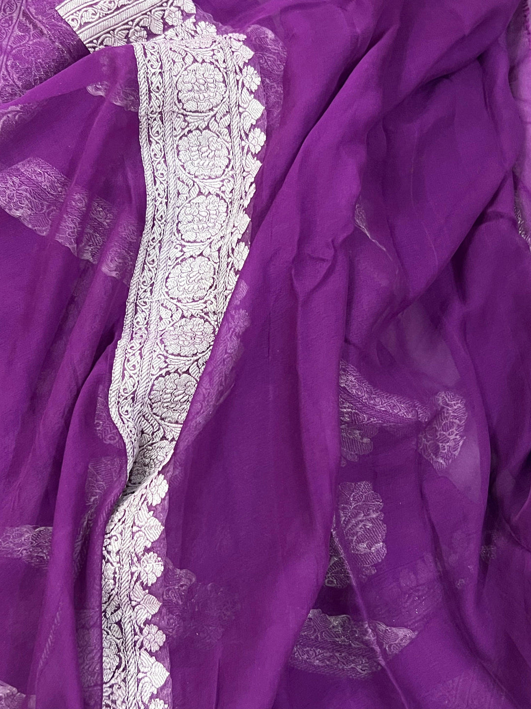 Wine Buta Banarasi Khaddi Chiffon Georgette Saree - Aura Benaras
