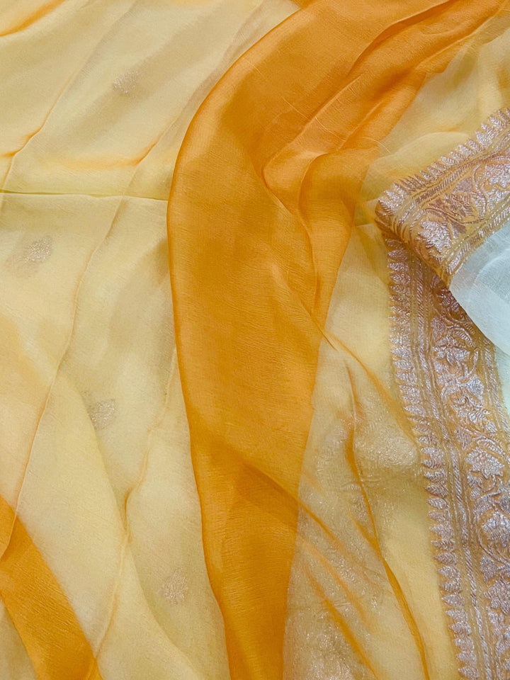 Off White Khaddi Chiffon Banarasi Handloom Saree - Aura Benaras