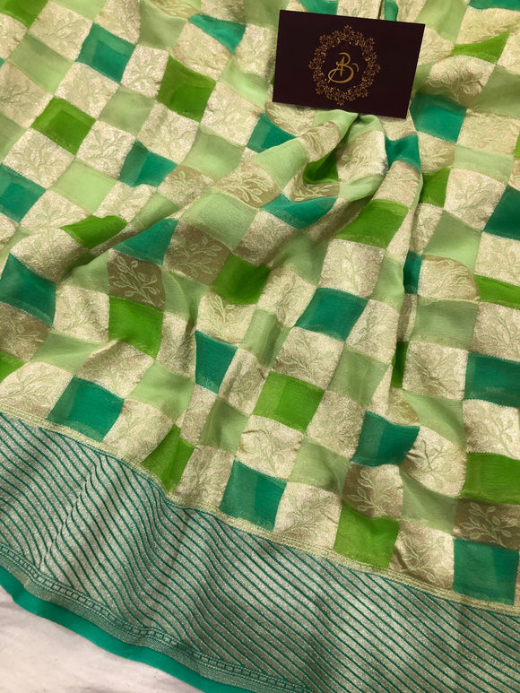 Green Rangkaat Banarasi Handloom Pure Khaddi Georgette Silk Saree - Aura Benaras