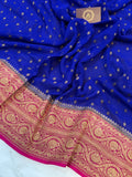 Royal Blue Banarasi Handloom Pure Khaddi Georgette Saree - Aura Benaras